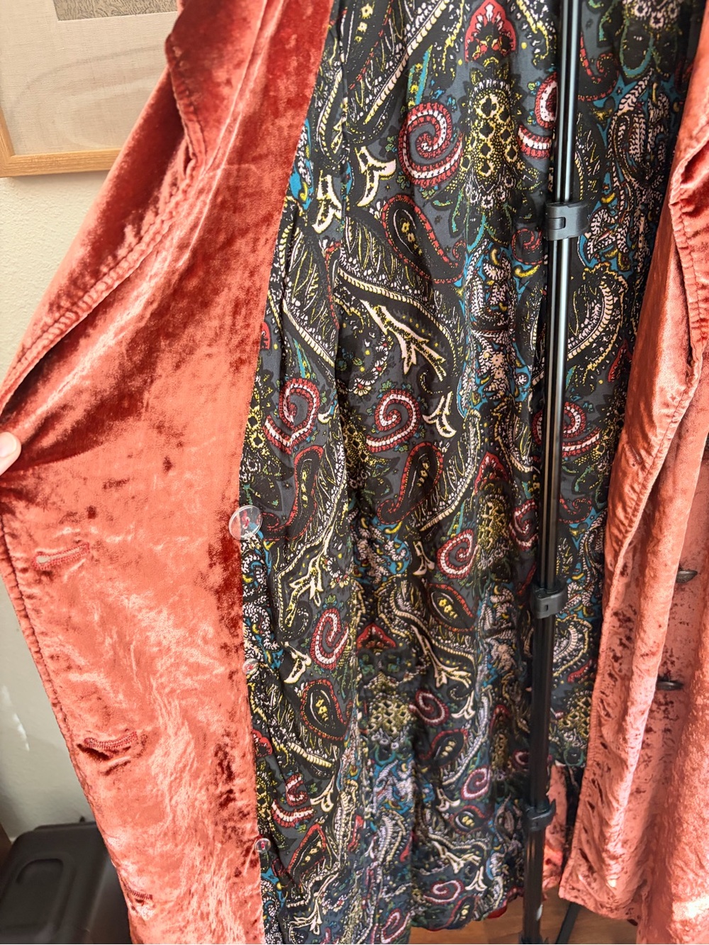 Gorgeous XS Free People Rust Velvet Coat with Ornate Buttons - Picture 4 of 9